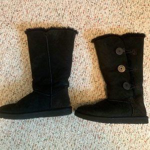 Black Ugg Boot-Tall Triple Button